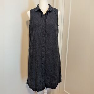 Garnet Hill Sleeveless Linen Shirt Dress, Size 6 Blue